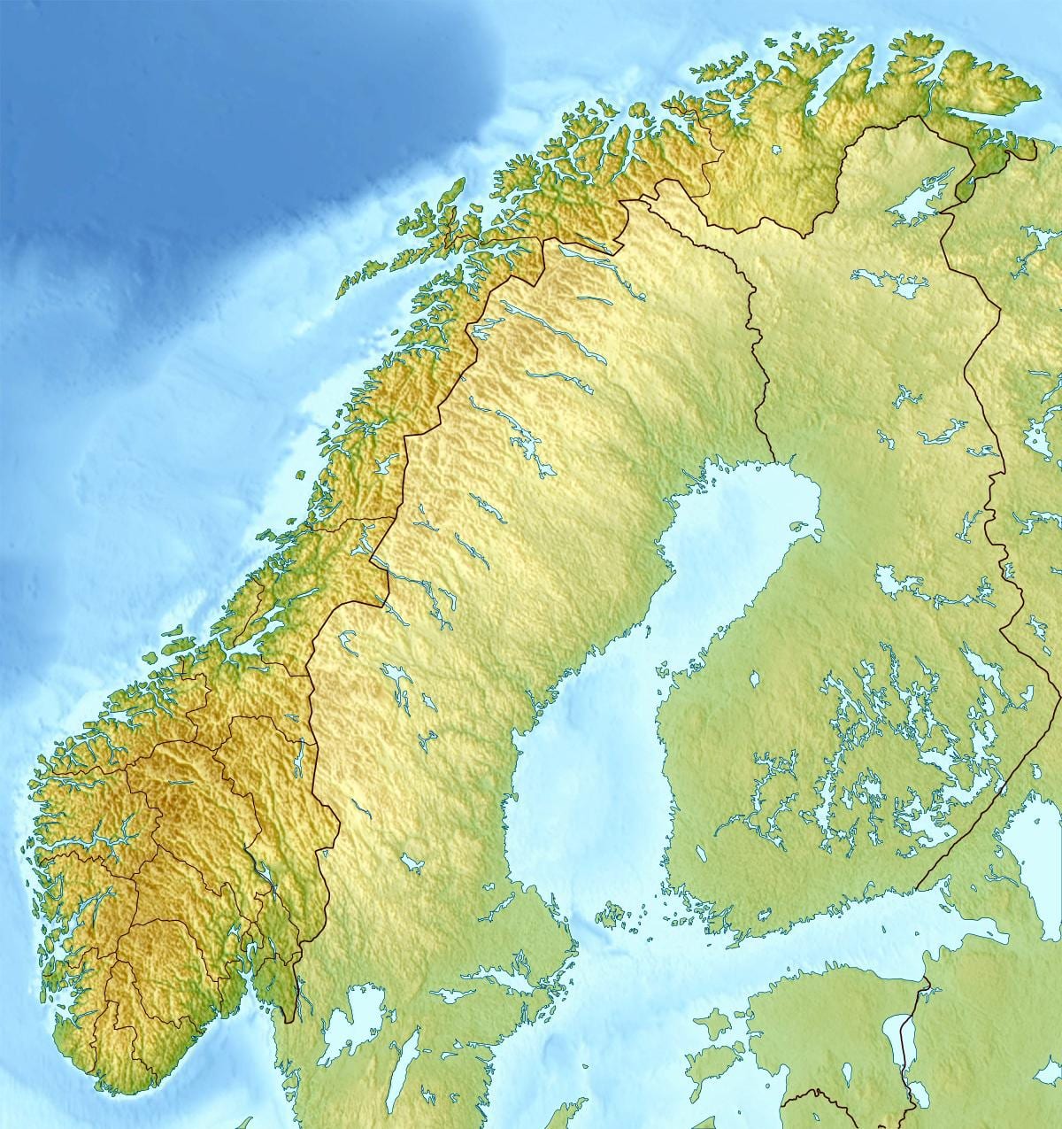 Kaart füüsilise Norra