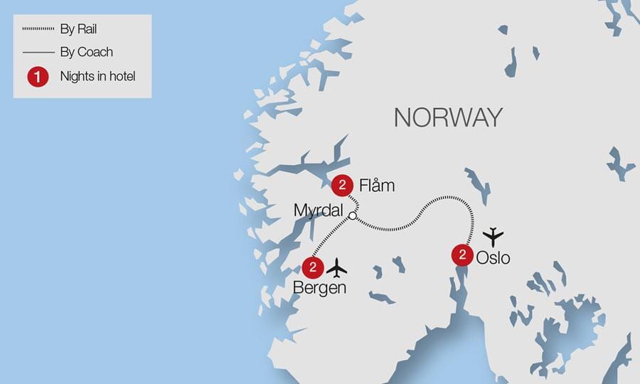 Kaart flam raudtee-Norra