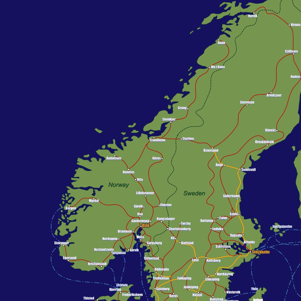 Kaart Norra rongi lennuliinide