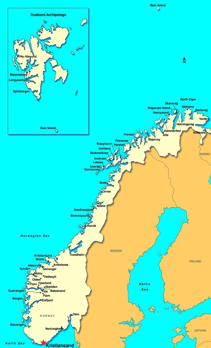 Kaart kristiansandis Norras