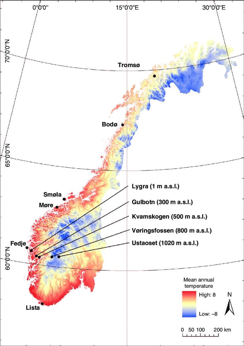 Norra temperatuur kaart