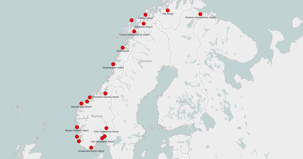 Kaart Norra lennujaamad