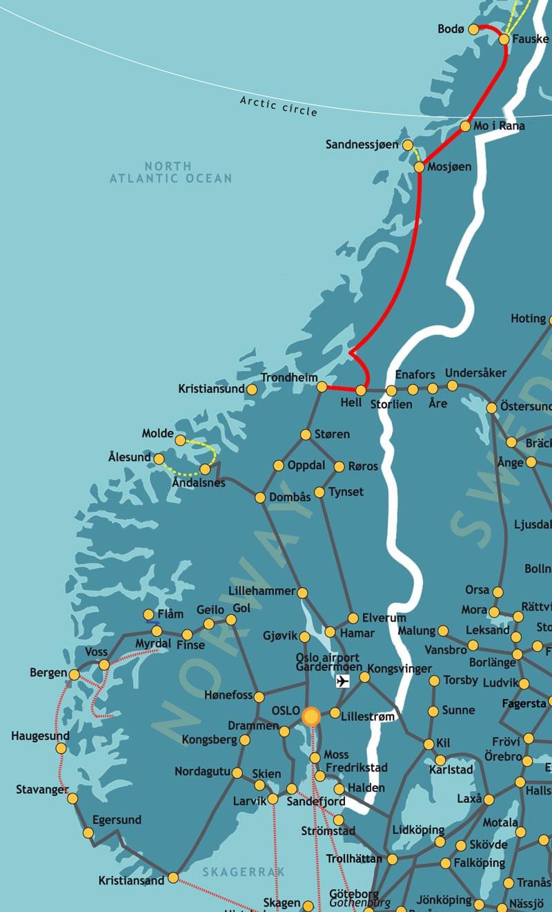 Kaart Norra põhja-raudtee