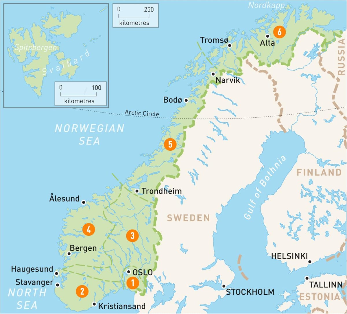 Kaart Norra piirkonnad