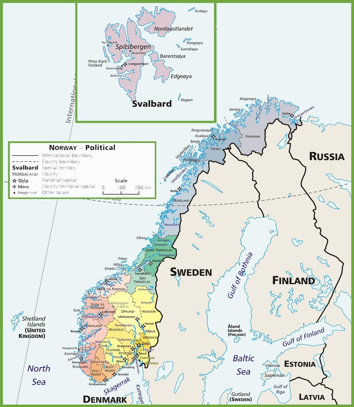Kaart Norra poliitiline 