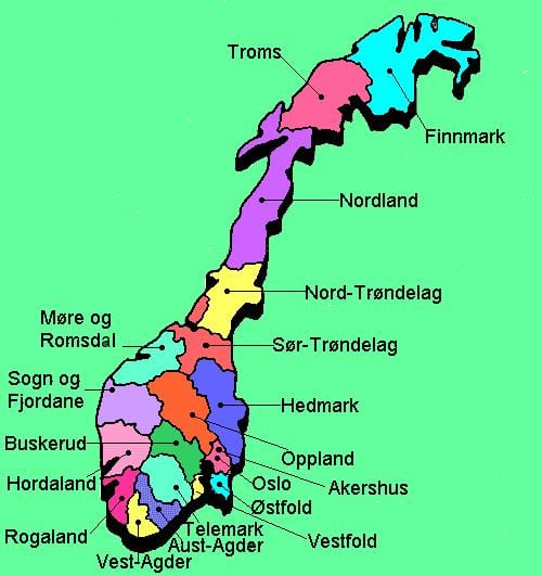 Kaart Norra riigi turismimarsruutide 