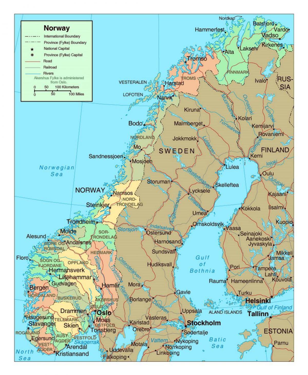tee kaart Norra linnad